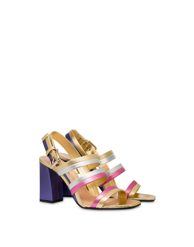 Pollini Sandali In Nappa Laminata Rainbow Oro/peonia/argento/iris 2025