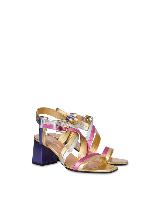 Pollini Sandali In Nappa Laminata Rainbow Oro/peonia/argento/iris Italy