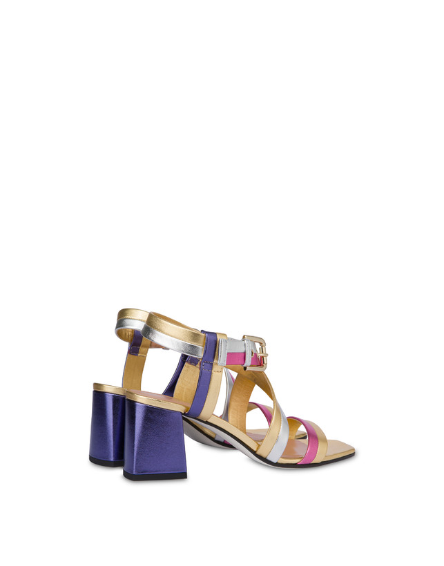 Pollini Sandali In Nappa Laminata Rainbow Oro/peonia/argento/iris Italy
