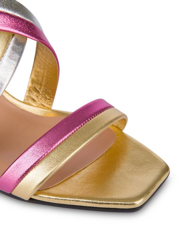Pollini Sandali In Nappa Laminata Rainbow Oro/peonia/argento/iris Italy