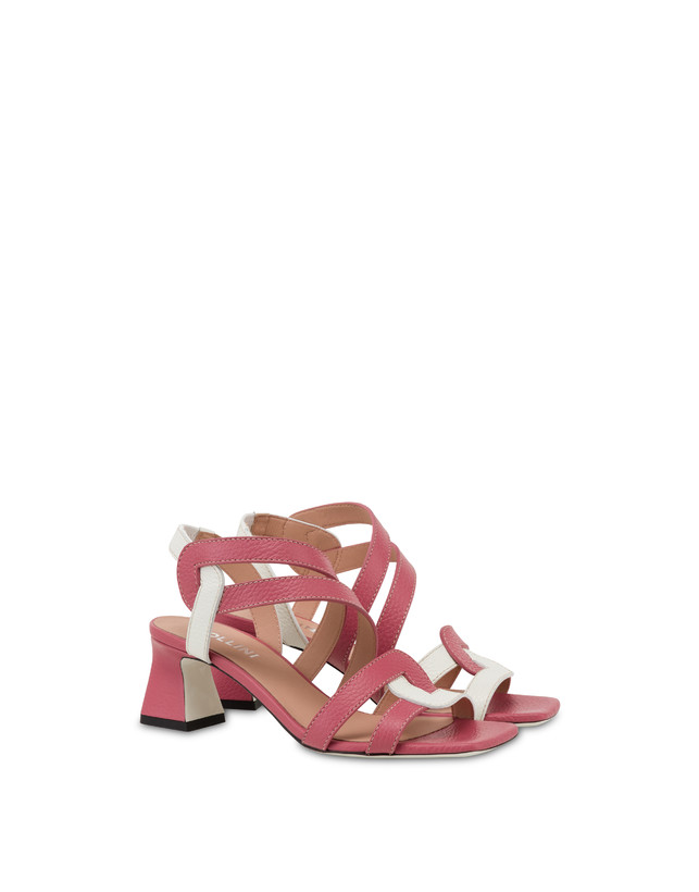 Pollini Sandali In Vitello Bicolore Interlock Peonia/bianco In Linea