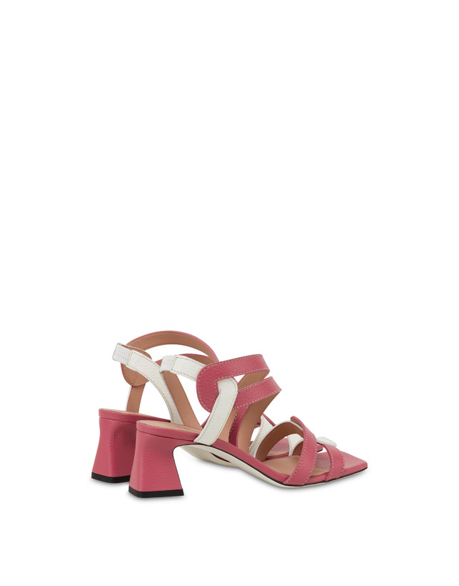 Pollini Sandali In Vitello Bicolore Interlock Peonia/bianco In Linea