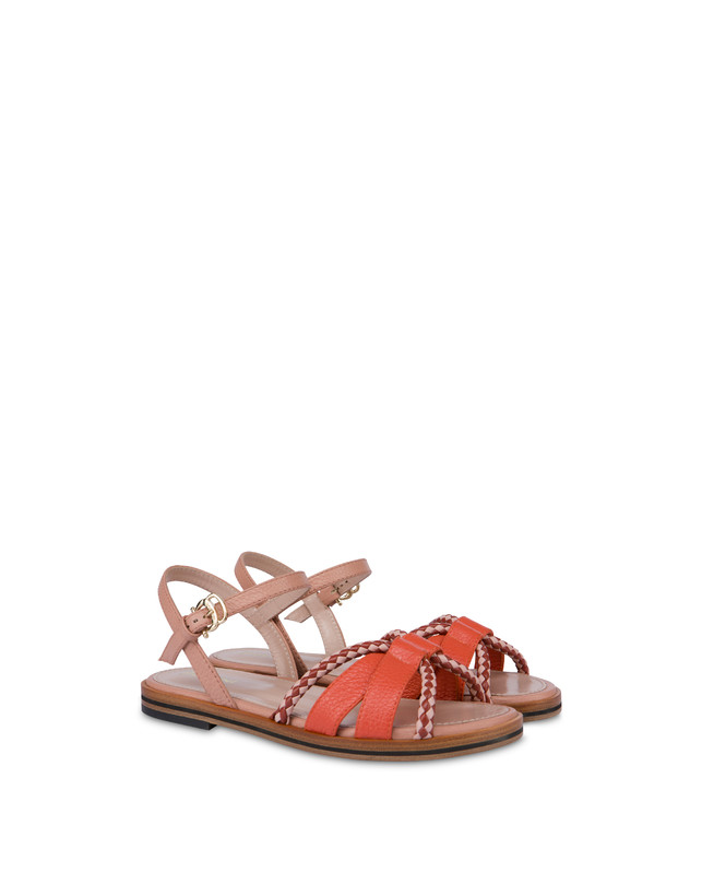 Pollini Sandali Flat In Vitello Bicolor Interlude Cannella/nude Spedizione Gratuita