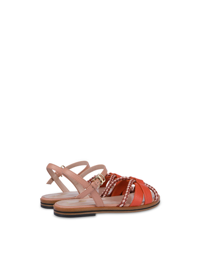 Pollini Sandali Flat In Vitello Bicolor Interlude Cannella/nude Spedizione Gratuita