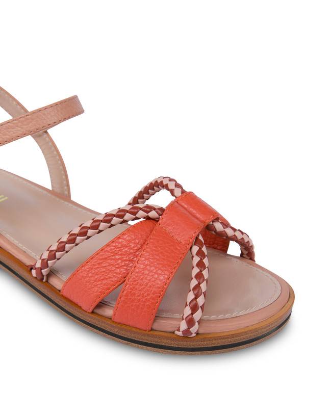 Pollini Sandali Flat In Vitello Bicolor Interlude Cannella/nude Spedizione Gratuita