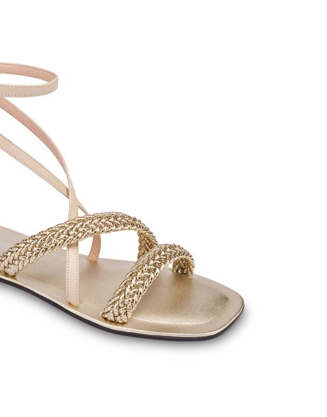 Pollini Sandali Flat In Vitello E Specchio Laminato Italian Savoir Faire Platino/sabbia Soddisfazione Garantita