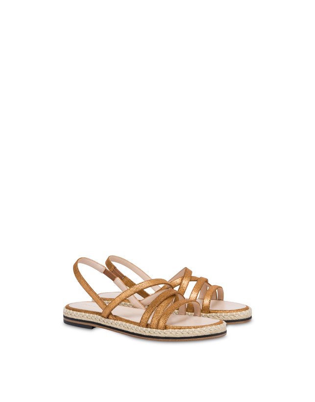 Pollini Sandali Flat In Crosta Laminata Playa Oro Qualità Garantita