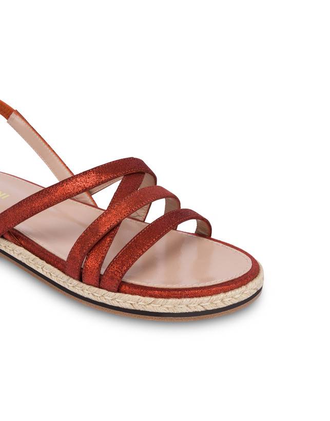 Pollini Sandali Flat In Crosta Laminata Playa Cannella Negozi Online