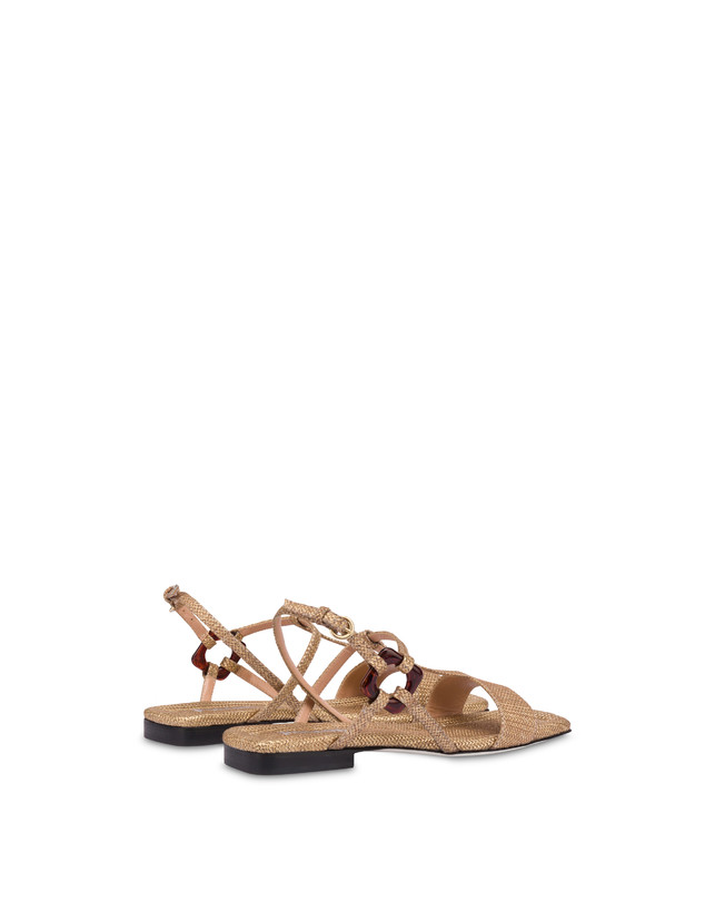 Pollini Sandali Flat In Vitello Stampa Pitone Between The Lines Wood-oro Consegna Veloce