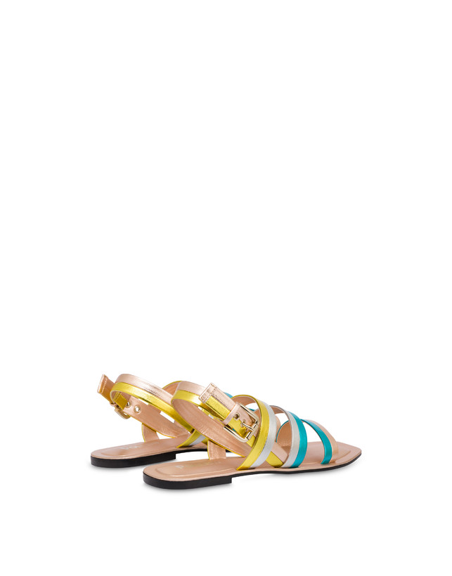 Pollini Sandali Flat In Nappa Laminata Rainbow Rame/pool/argento/sun Shopping Online