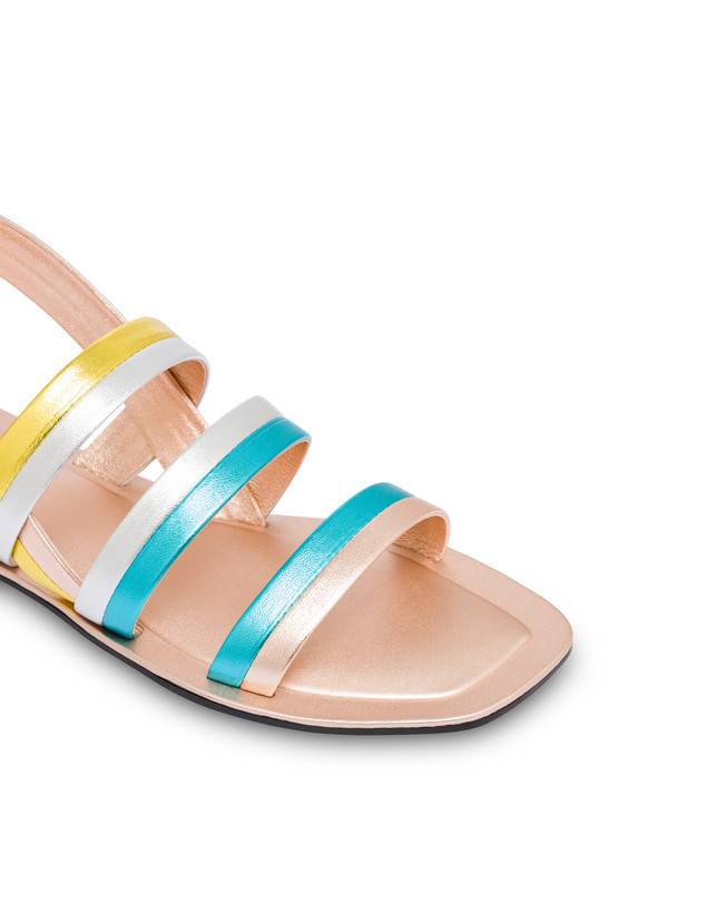Pollini Sandali Flat In Nappa Laminata Rainbow Rame/pool/argento/sun Shopping Online