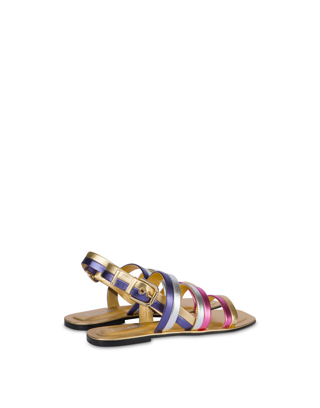 Pollini Sandali Flat In Nappa Laminata Rainbow Oro/peonia/argento/iris Affare Del Giorno