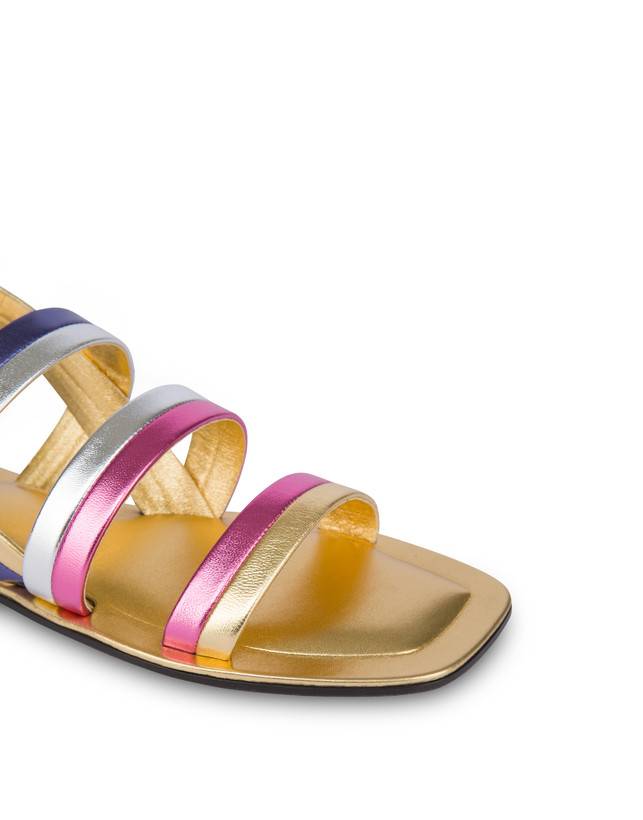 Pollini Sandali Flat In Nappa Laminata Rainbow Oro/peonia/argento/iris Affare Del Giorno