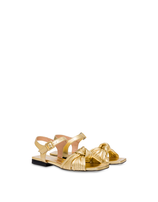 Pollini Sandali Flat In Nappa Laminata Sailor Knot Oro Prezzo Ridotto
