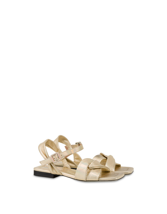 Pollini Sandali Flat In Nappa Laminata Oasis Sabbia Presa