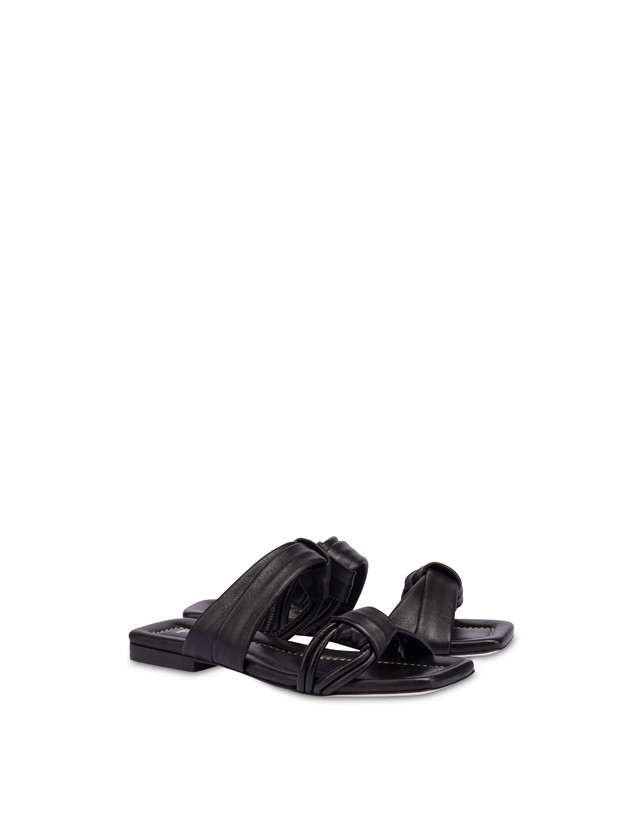 Pollini Sandali Flat In Nappa Lady Tie Nero Sconto