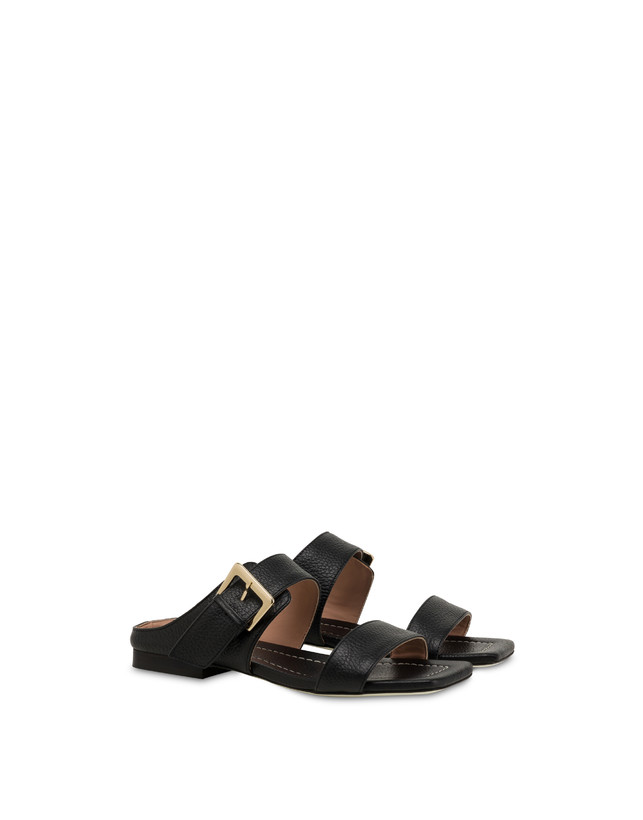 Pollini Sandali Flat In Vitello Bottalato Ethos Nero Offerta