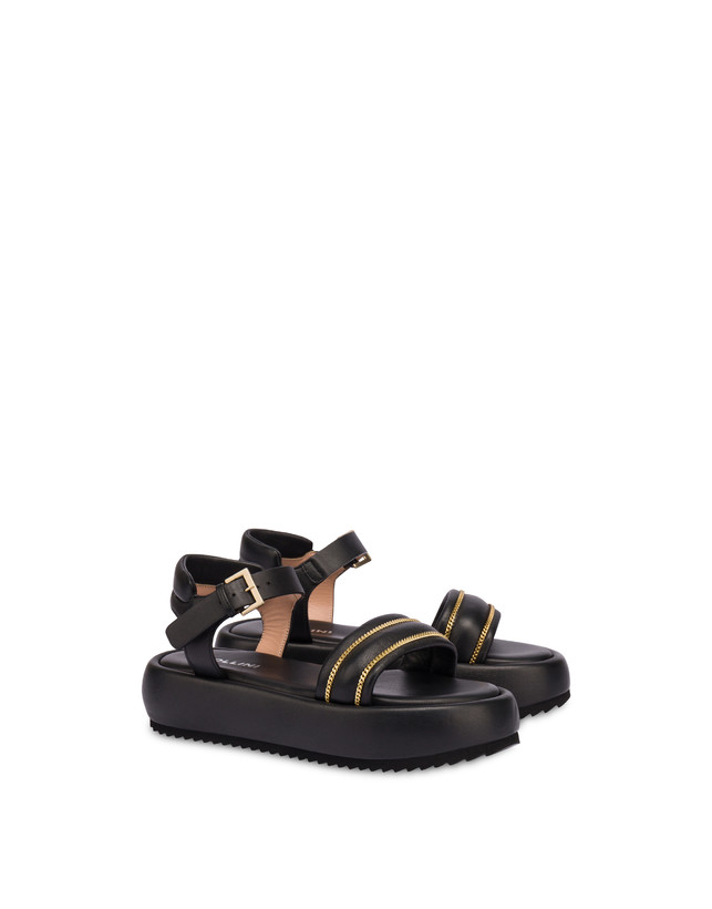 Pollini Sandali Flatform In Nappa Lady Tie Nero Economico