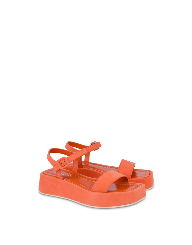 Pollini Sandali Flatform In Camoscio Seventy Coral In Vendita