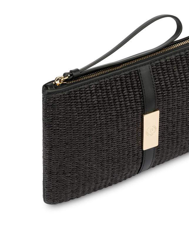 Pollini Pochette In Paglia Essence Nero Vendita Economica