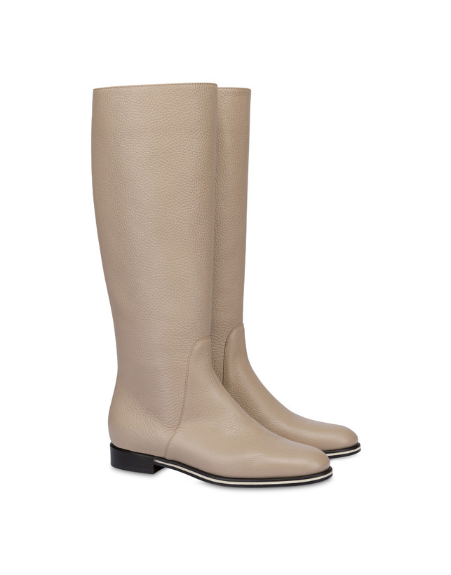 Pollini Stivale Flat In Vitello Core Avorio In Linea