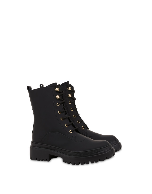 Pollini Combat Boot In Vitello Gommato Winter Step Nero Nuovo
