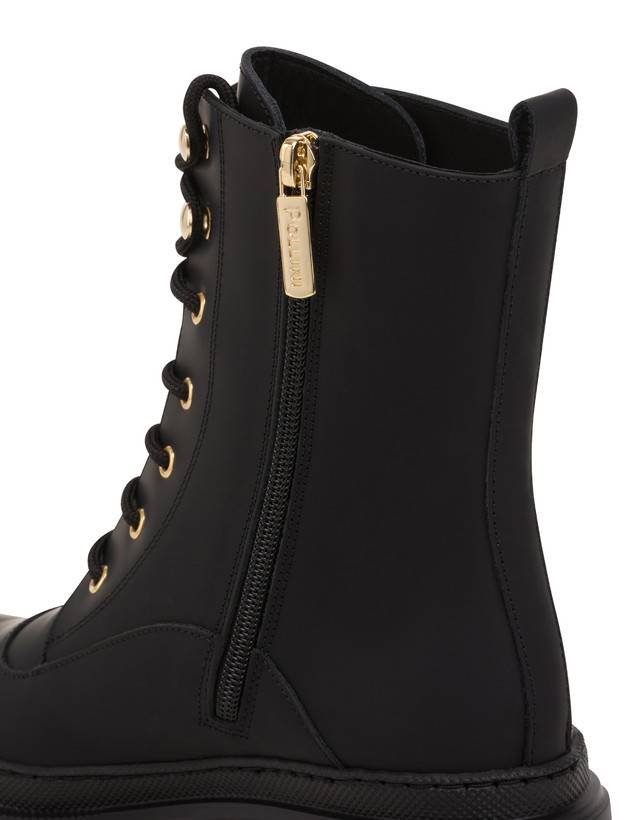 Pollini Combat Boot In Vitello Gommato Winter Step Nero Nuovo