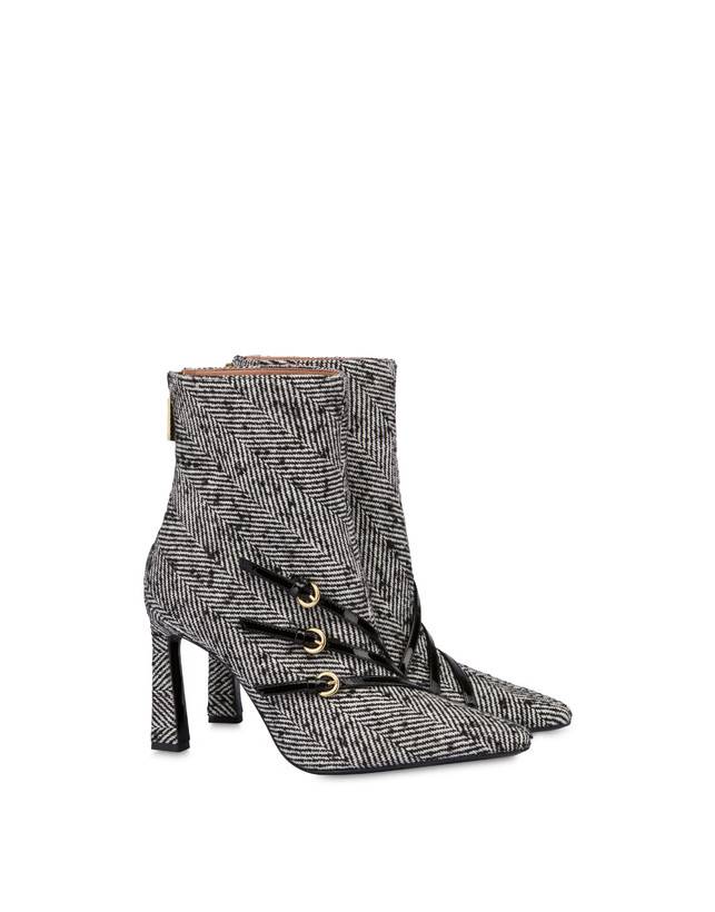 Pollini Stivaletti In Tessuto Spigato Bi-buckle Bianco-nero/nero Promozione Limitata