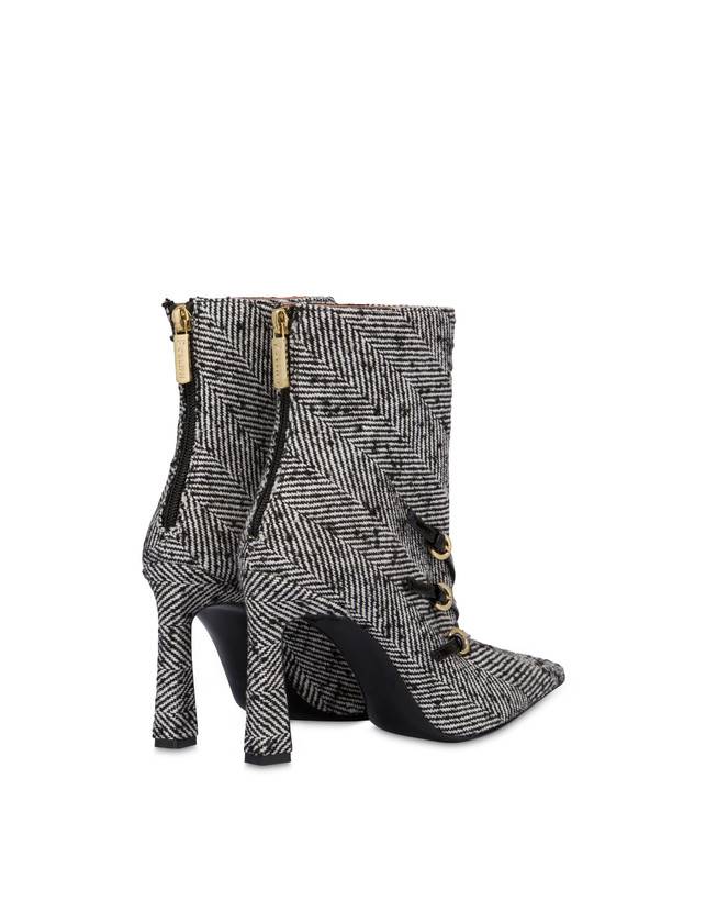 Pollini Stivaletti In Tessuto Spigato Bi-buckle Bianco-nero/nero Promozione Limitata