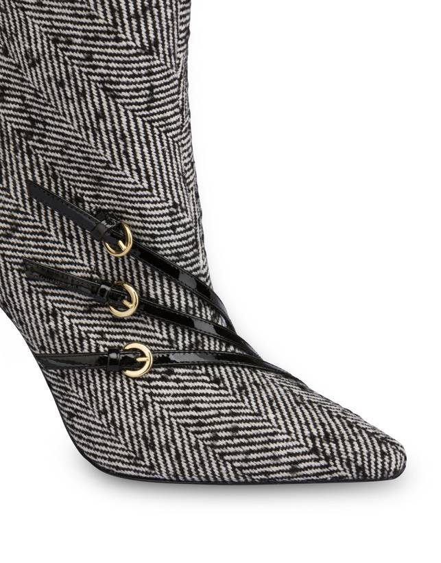 Pollini Stivaletti In Tessuto Spigato Bi-buckle Bianco-nero/nero Promozione Limitata