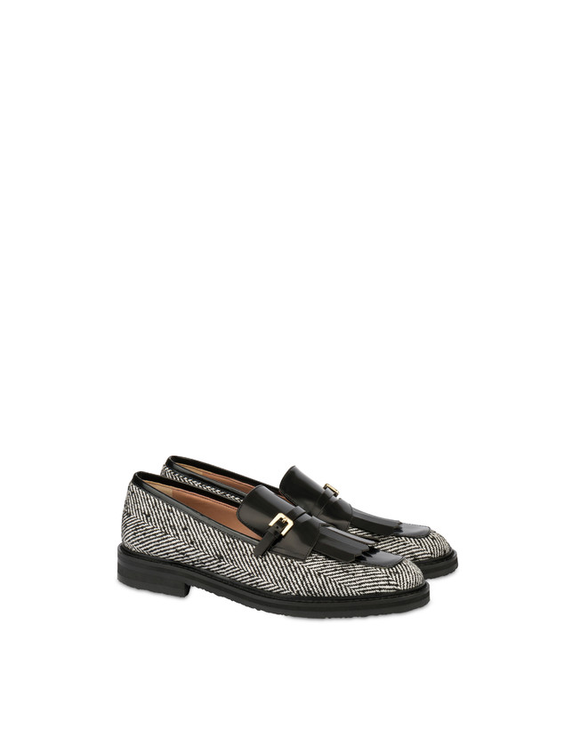 Pollini Mocassini In Tessuto Spigato Camber Sand Bianco-nero/nero Presa