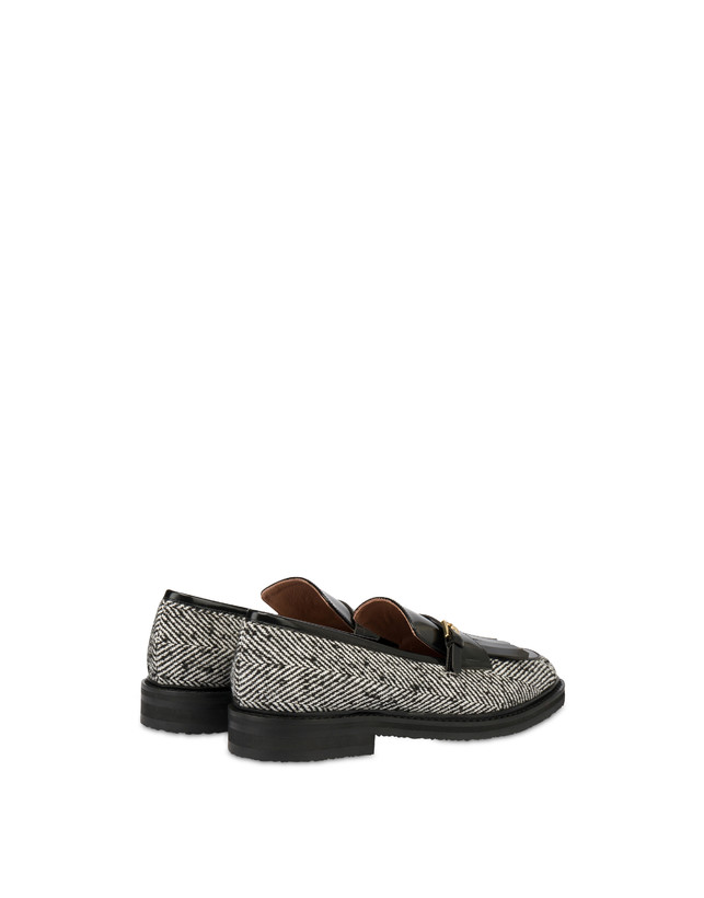 Pollini Mocassini In Tessuto Spigato Camber Sand Bianco-nero/nero Presa