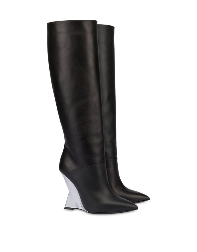 Pollini Stivali In Vitello Extravagance Nero/argento Qualità