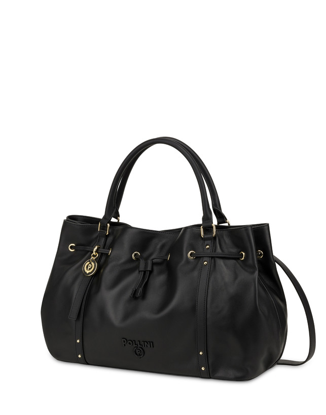 Pollini Borsa Doppio Manico In Nappa Serena Nero/nero Sottocosto
