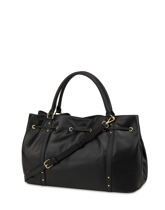 Pollini Borsa Doppio Manico In Nappa Serena Nero/nero Sottocosto