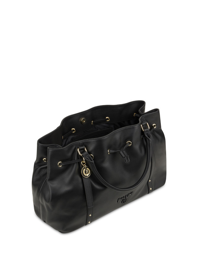 Pollini Borsa Doppio Manico In Nappa Serena Nero/nero Sottocosto