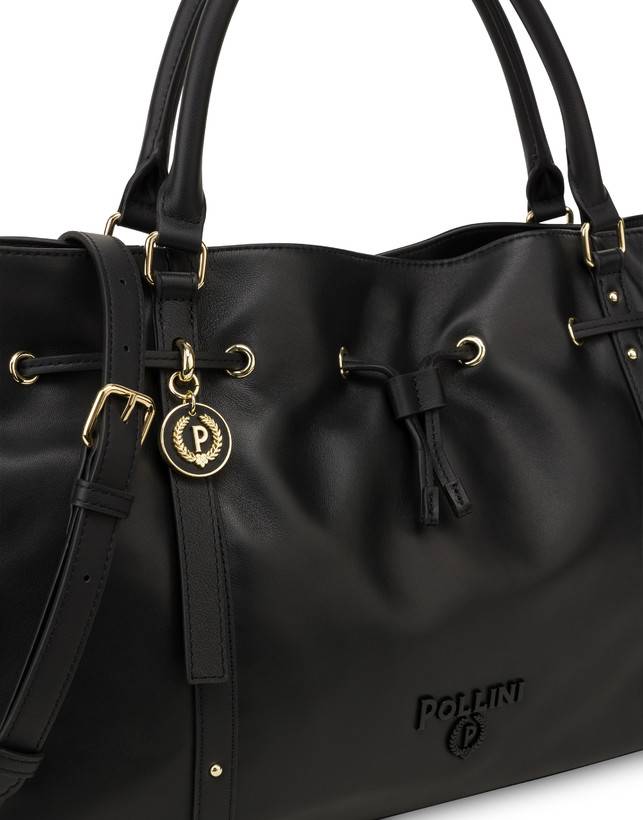 Pollini Borsa Doppio Manico In Nappa Serena Nero/nero Sottocosto