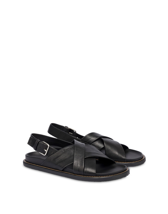 Pollini Sandali Flat In Nappa Natural Feeling Nero Promozione