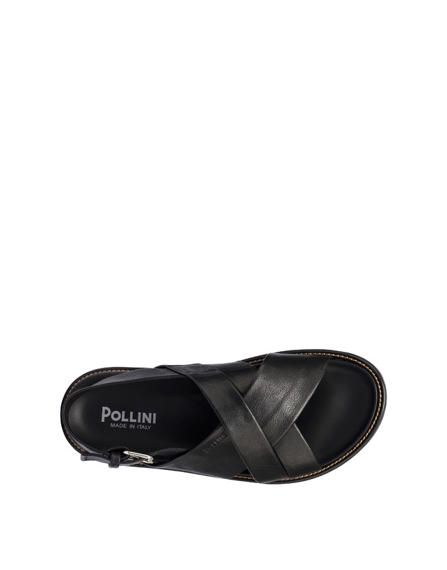 Pollini Sandali Flat In Nappa Natural Feeling Nero Promozione