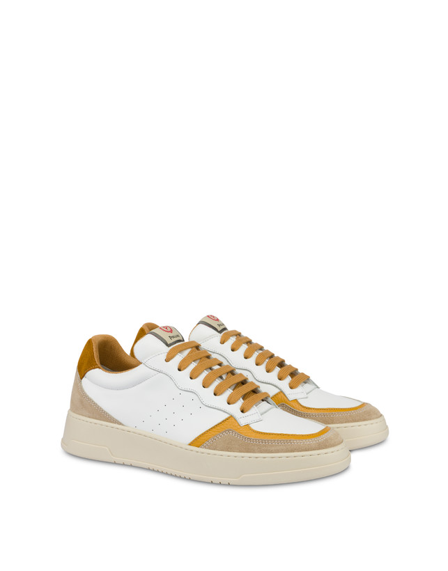 Pollini Sneakers In Vitello E Crosta Bourton Bianco/beige/senape/senape Online