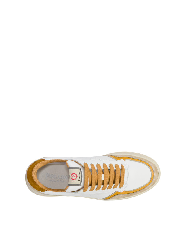 Pollini Sneakers In Vitello E Crosta Bourton Bianco/beige/senape/senape Online