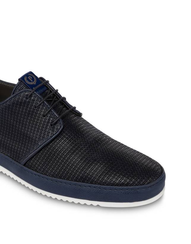 Pollini Derby In Pelle Stampa Traforata Foxing Blu Hotsell