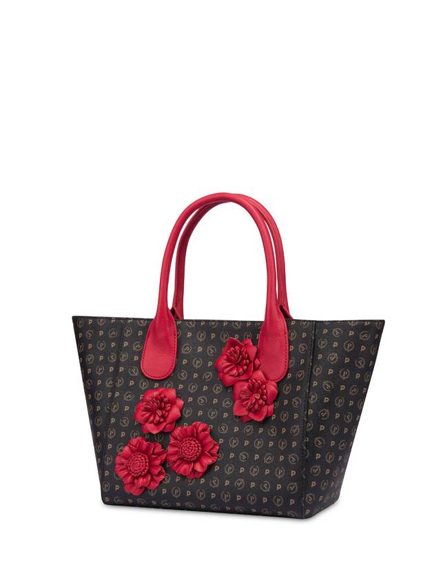 Pollini Tote Bag Medium Heritage Flowers Nero/rosso Vendita Economica