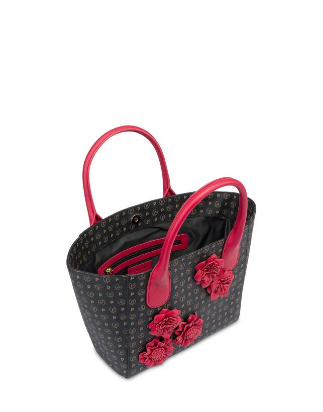 Pollini Tote Bag Medium Heritage Flowers Nero/rosso Vendita Economica