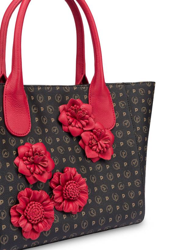 Pollini Tote Bag Medium Heritage Flowers Nero/rosso Vendita Economica