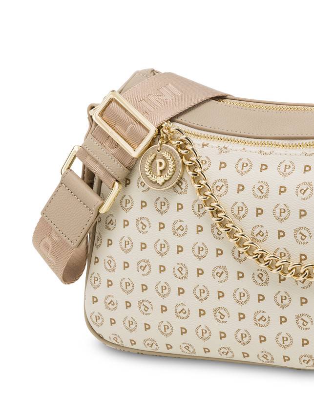 Pollini Borsa A Tracolla In Pvc Heritage Logo Classic Avorio/ghiaccio Italia