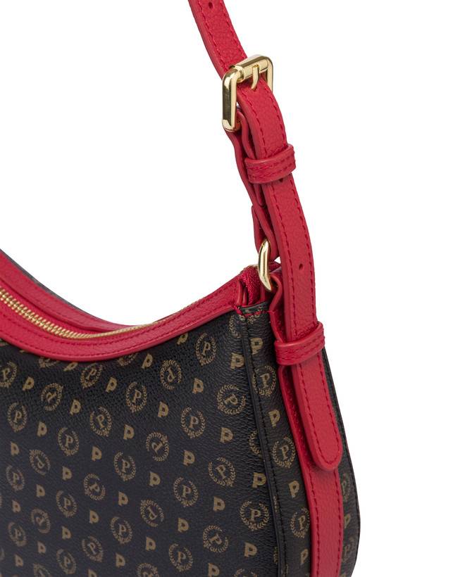 Pollini Hobo Bag In Pvc Heritage Logo Classic Nero/lacca Acquista Ora