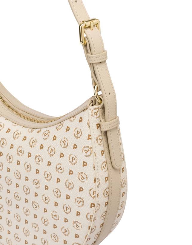 Pollini Hobo Bag In Pvc Heritage Logo Classic Avorio/ghiaccio Promozione Limitata