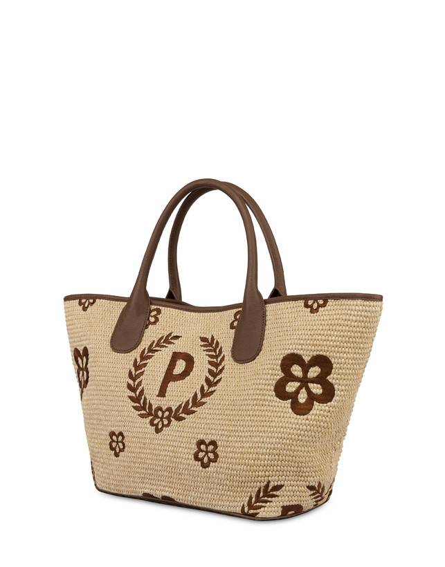 Pollini Tote Bag In Paglia Macro Heritage Medium Naturale/t.moro/marrone Shopping Online