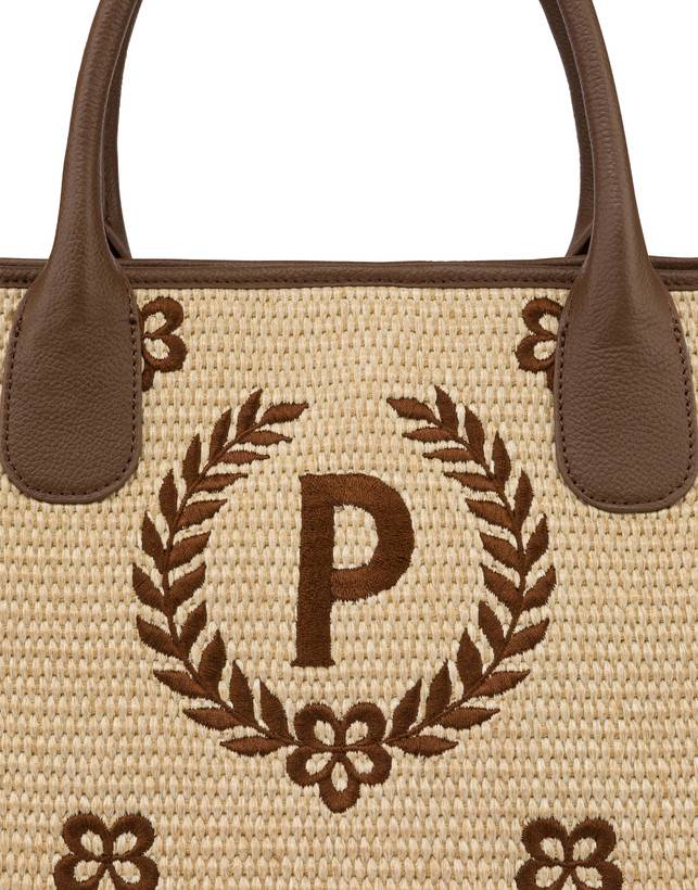 Pollini Tote Bag In Paglia Macro Heritage Small Naturale/t.moro/marrone Affare Del Giorno